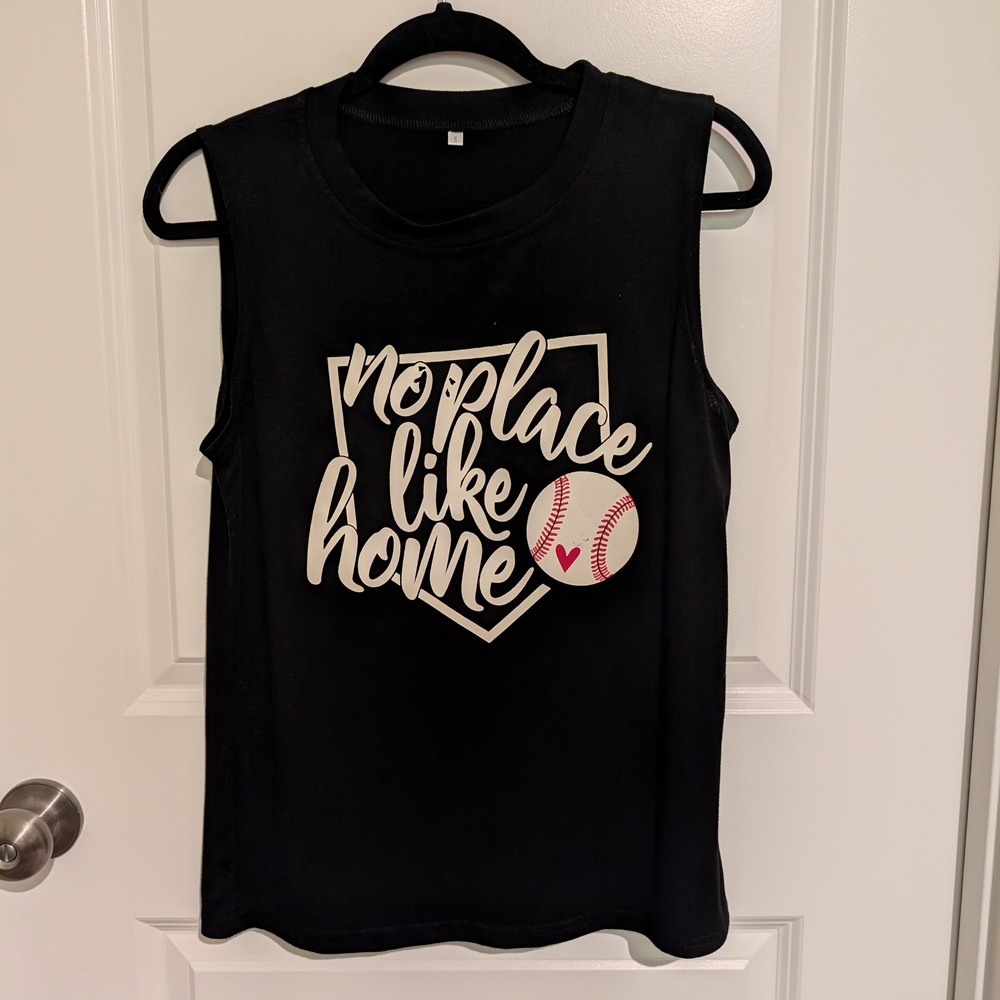 Black Sleeveless Baseball Graphic Tee